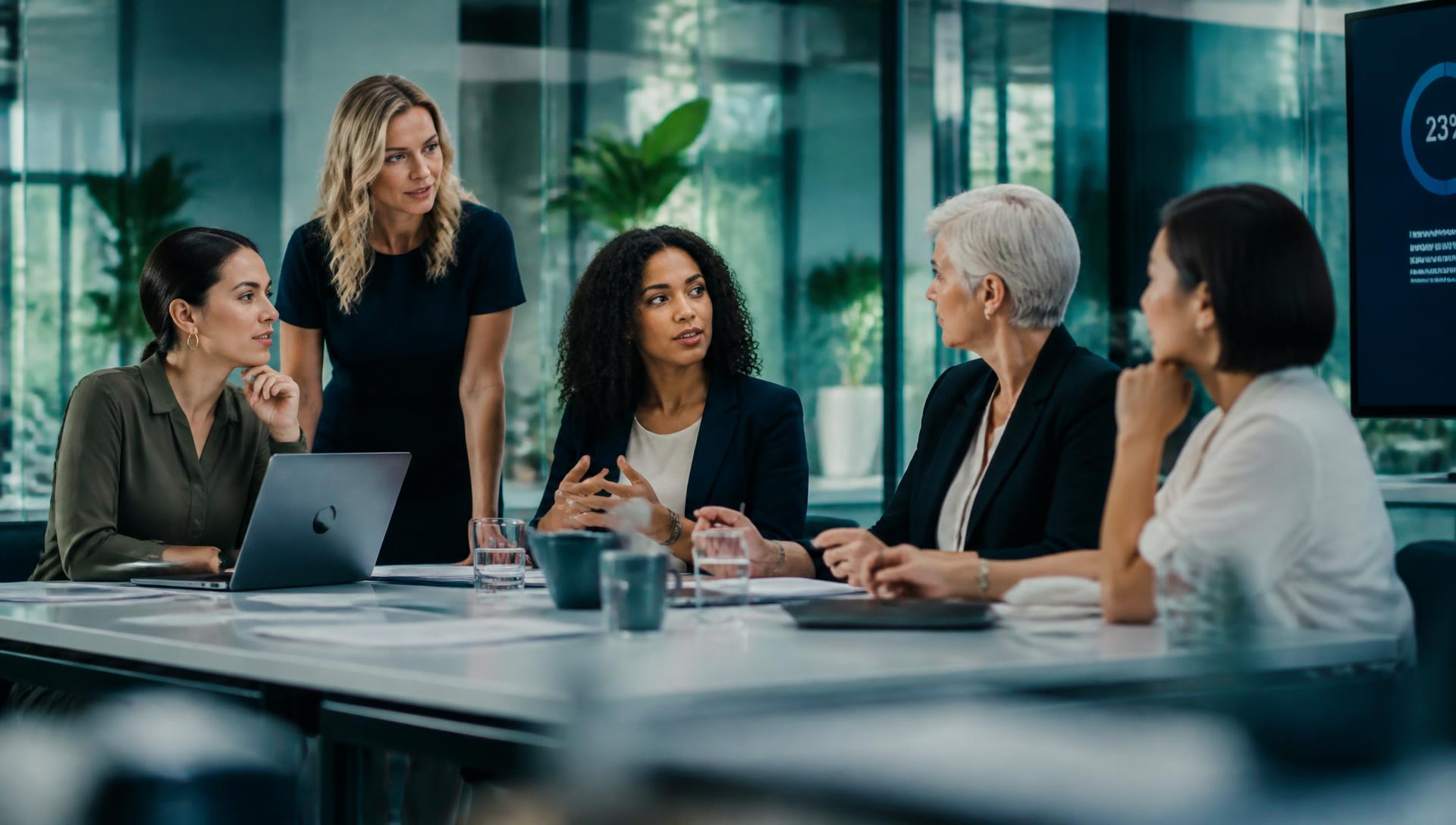 Women leaders collaborating in a modern office